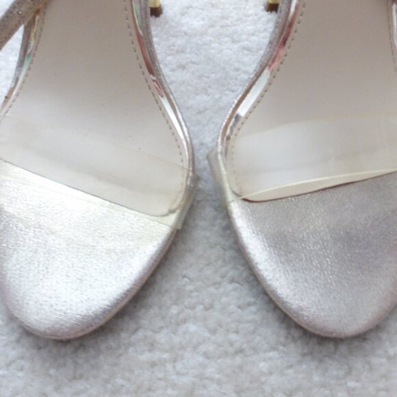 JESSICA SIMPSON shimmery gold single strap heels with crystal bead accets - Picture 8 of 11